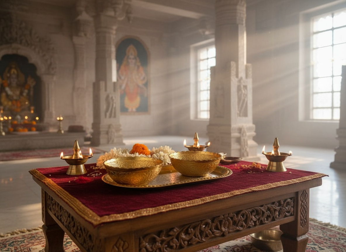 Golden Metal Bowls and tray with red velvet box ( 2 Pcs)
