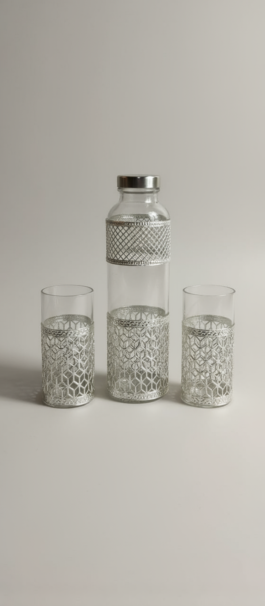 Designer metal crafted bottle with glass